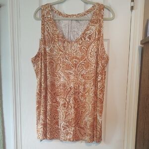 Lane Bryant 18/20 Paisley V-neck Sleeveless Top In Rust And Cream